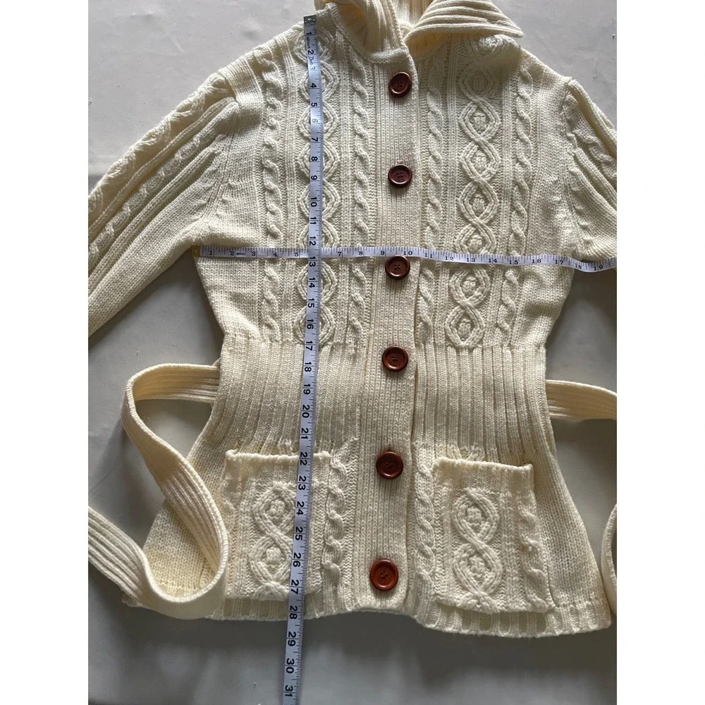 Vintage Late 1980s/Early 1990s Maeve Cable Knit Belted Cardigan Sweater, Large